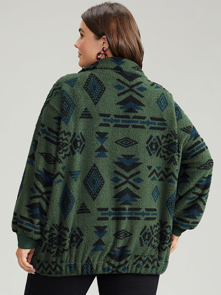 Geometric Zipper Jacket with Gathered Design and Pockets – Stylish Casual Outerwear for All Seasons 3