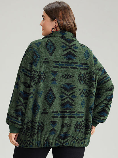 Geometric Zipper Jacket with Gathered Design and Pockets – Stylish Casual Outerwear for All Seasons 3