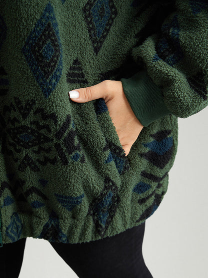 Geometric Zipper Jacket with Gathered Design and Pockets – Stylish Casual Outerwear for All Seasons 5